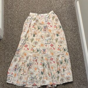 Abercrombie & Fitch Cream Maxi Skirt with Multicolor Fruit & Floral Print